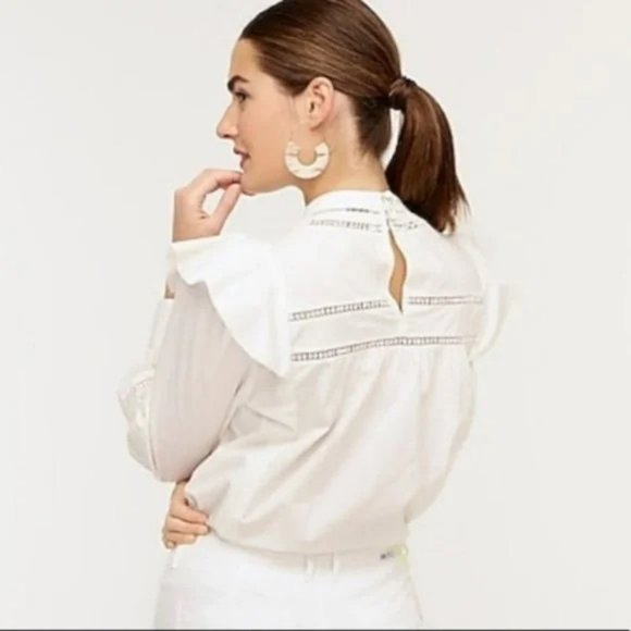 NWT J. Crew Ivory/White Crocheted Lace Ruffle Top.  SZ XS - Picture 5 of 6